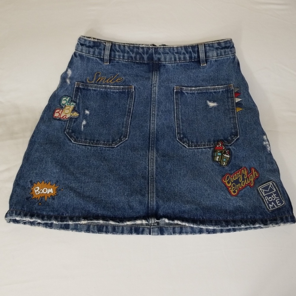 Zara Trafaluc Patch Denim Mini Skirt Small